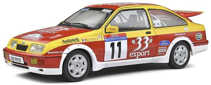 FORD ENGLAND SIERRA RS COSWORTH N 11 RALLY TOUR DE CORSE 1987 D.AURIOL - B.OCCELLI RED YELLOW 1:18