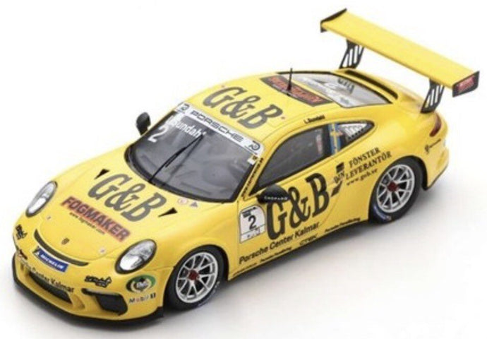 Porsche 911 GT3 CUP #2 LUKAS SUNDAHL CHAMPION PORSCHE CARRERA CUP SCANDINAVIA 2018 gul/sort 1:43
