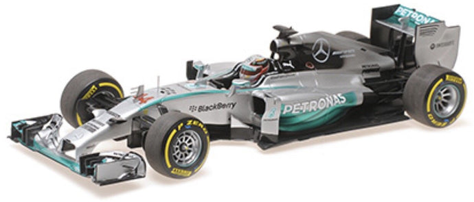Mercedes Benz AMG PETRONAS F1 TEAM W05 #44 LEWIS HAMILTON WORLD CHAMPION 2014 sølv/turkis 1:18