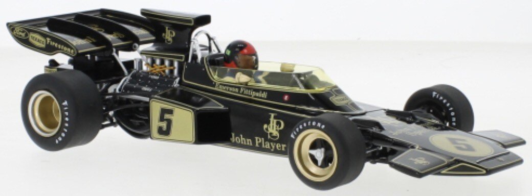 LOTUS F1 72D JOHN PLAYER SPECIAL LOTUS TEAM N 5 WORLD CHAMPION WINNER SPAIN GP 1972 EMERSON FITTIPALDI 1972 BLACK GOLD 1:18
