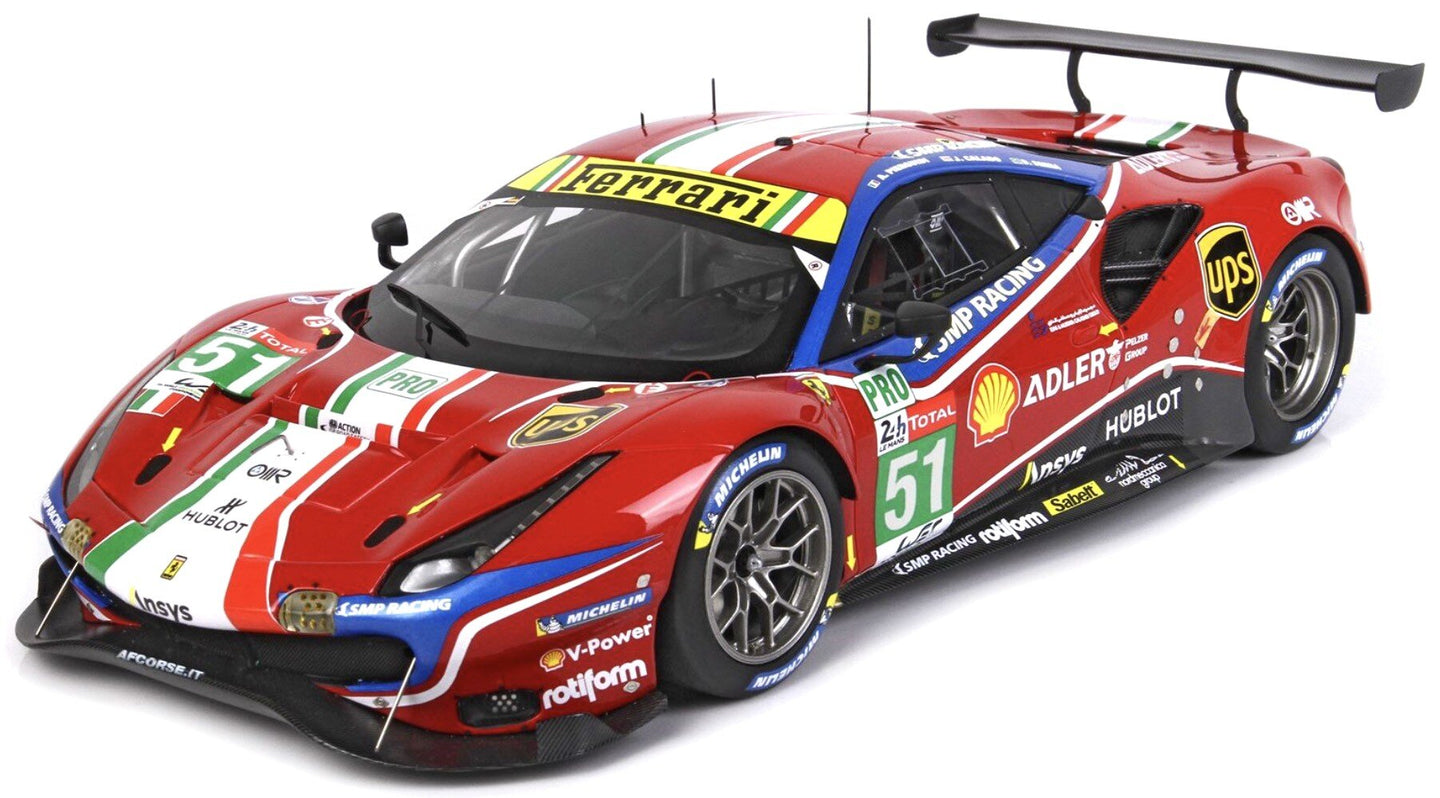 FERRARI 488 GTE EVO 3.9L TURBO V8 TEAM AF CORSE N 51 2nd LMGTE PRO CLASS 24h LE MANS 2020 J.CALADO - A.PIER GUIDI - S.SERRA WITH SHOWCASE RED WHITE BLUE 1:43