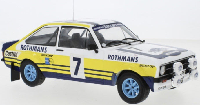 FORD ENGLAND ESCORT RS MKII TEAM ROTHMANS N 7 RALLY ACROPOLIS 1979 R.CLARK - J.PORTER WHITE YELLOW BLUE 1:18