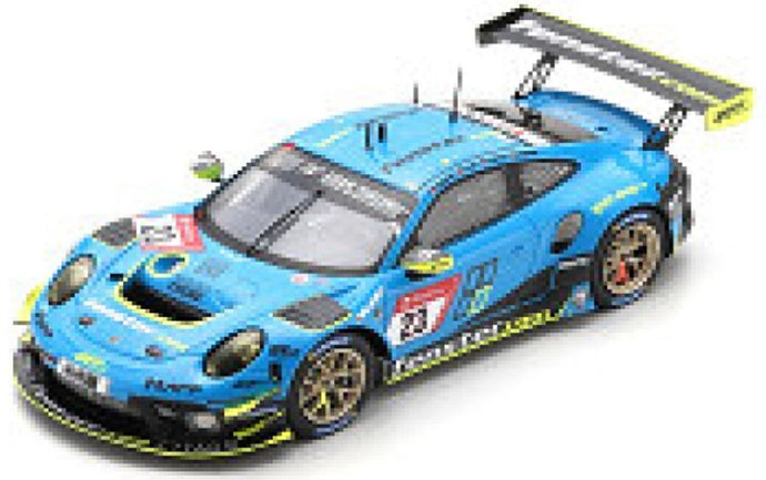 Porsche 911 GT3 R #23 AUST/MENZEL/SEEFRIED 24H NURBURGRING 2021 blå/gul 1:43