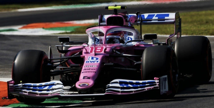 BWT RACING POINT F1 TEAM MERCEDES RP20 #18 LANCE STROLL 3RD PLACE ITALIAN GP 2020 lyserød/hvid/blå 1:43