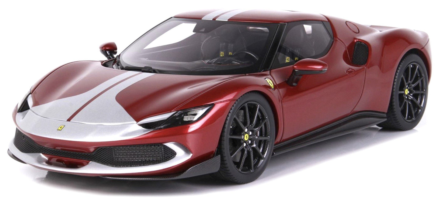 FERRARI 296 GTB ASSETTO FIORANO 2022 WITH SHOWCASE ROSSO FIORANO - RED MET SILVER 1:18