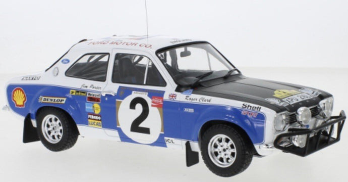 FORD ENGLAND ESCORT MKI RS 1600 (night version) N 2 RALLY SAFARI 1973 R.CLARK - J.PORTE WHITE BLUE BLACK 1:18