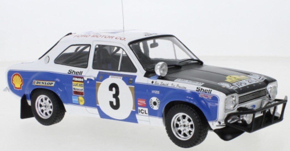 FORD ENGLAND ESCORT MKI RS 1600 (night version) N 3 RALLY SAFARI 1973 V.PRESTON - B.SMITH WHITE BLUE BLACK 1:18