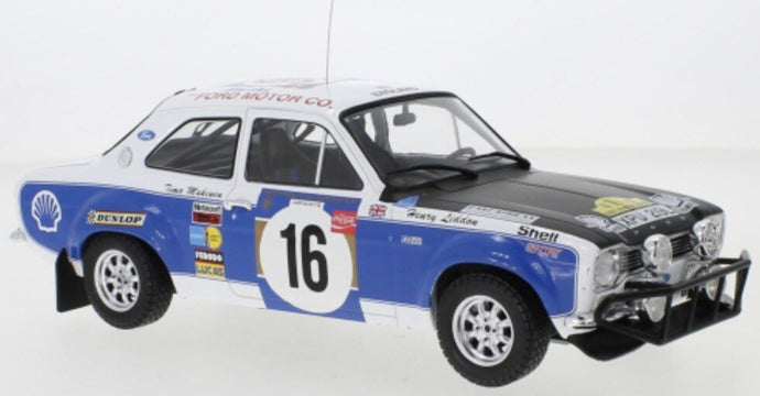 FORD ENGLAND ESCORT MKI RS 1600 (night version) N 16 RALLY SAFARI 1973 T.MAKINEN - H.LIDDON WHITE BLUE BLACK 1:18