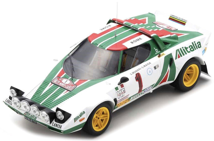 LANCIA STRATOS HF ALITALIA (night version) N 1 WINNER RALLY MONTECARLO 1977 SANDRO MUNARI - SILVIO MAIGA WHITE GREEN RED 1:18