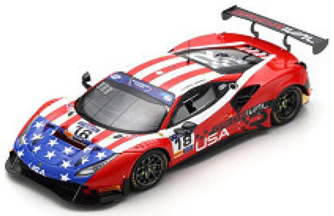 FERRARI 488 GT3 USA TEAM N 18 8h FIA MOTORSPORT GAMES GT CUP VALLELUNGA 2019 ROBERT FERRIOL - SPENCER PUMPELLY RED USA FLAG 1:43