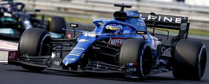 ALPINE F1 A521 RENAULT E-TECH 20B TEAM ALPINE N 14 4th HUNGARY GP 2021 FERNANDO ALONSO BLUE MET RED WHITE 1:43