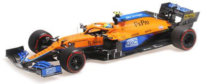 MCLAREN F1 TEAM MCL35M #4 LANDO NORRIS - POLE POSITION RUSSIAN GP 2021 orange/blå/sort 1:18