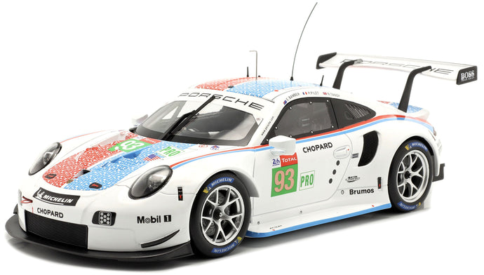 PORSCHE 911 991 RSR 4.0L FLAT-6 PORSCHE GT TEAM N 93 3rd LMGTE PRO CLASS 22th 24h LE MANS 2019 P.PILET - E.BAMBER - N.TANDY WHITE BLUE RED 1:18