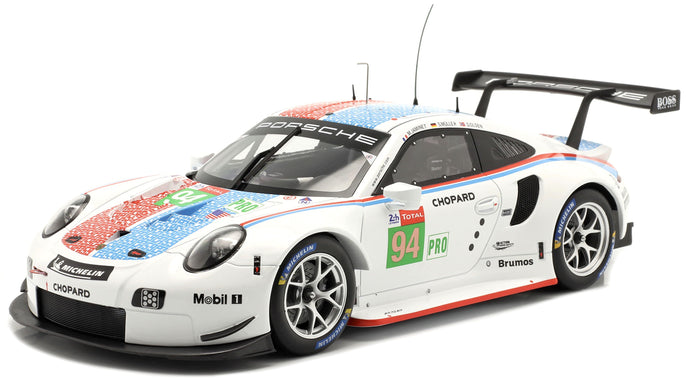 PORSCHE 911 991 RSR 4.0L FLAT-6 PORSCHE GT TEAM N 94 24h LE MANS 2019 S.MULLER - M.JAMINET - D.OLSEN WHITE BLUE RED 1:18