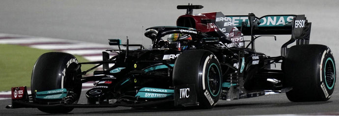 MERCEDES GP F1 W12 MERCEDES M12 EQ POWER+ TEAM AMG PETRONAS MOTORSPORT FORMULA ONE N 44 WINNER QATAR GP 2021 LEWIS HAMILTON BLACK GREEN 1:43