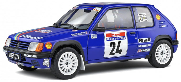 PEUGEOT 205 N 24 RALLY TOUR DE CORSE 1990 R.BOURCIER - B.FRANGIN BLUE 1:18