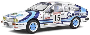 ALFA ROMEO ALFETTA GTV6 N 15 RALLY DES GARRIGUES 1986 C.RIGOLLET - M.BATHELOT WHITE 2 TONE BLUE 1:18