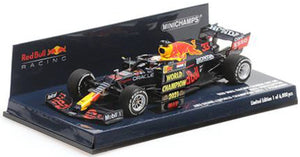 RED BULL F1 RB16B HONDA RA620H TEAM RED BULL RACING N 33 WINNER ABU DHABI GP WORLD CHAMPION WITH PIT BOARD 2021 MAX VERSTAPPEN MATT BLUE YELLOW RED 1:43