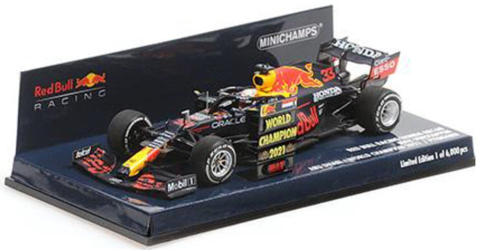 RED BULL F1 RB16B HONDA RA620H TEAM RED BULL RACING N 33 WINNER ABU DHABI GP WORLD CHAMPION WITH PIT BOARD 2021 MAX VERSTAPPEN MATT BLUE YELLOW RED 1:43