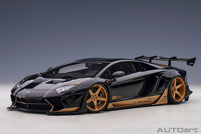 Liberty Walk Lamborghini Aventador, gloss black/gold accents 1:18