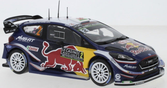 FORD ENGLAND FIESTA WRC RED BULL N 2 RALLY MONTECARLO 2018 E.EVANS - D.BARRIT BLUE YELLOW RED 1:24