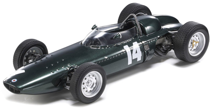 BRM F1 P57 BRM TEAM N 14 WINNER ITALIAN GP MONZA WORLD CHAMPION 1962 GRAHAM HILL WITH SHOWCASE GREEN MET 1:18
