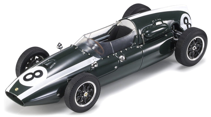 COOPER F1 T51 CLIMAX TEAM COOPER CAR COMPANY N 8 1959 JACK BRABHAM 1959 WORLD CHAMPION WITH SHOWCASE GREEN WHITE 1:18