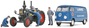 LANZ BULLDOG + VW T1b & 3 FIGUREN LANZ BULLDIG SERVICE - SET grå/blå 1:32