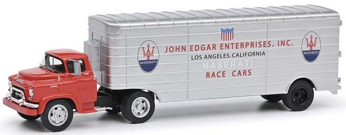 GMC TRUCK TEAM JOHN EDGAR ENTERPRISES INC. MASERATI CAR TRANSPORTER RED SILVER 1:43