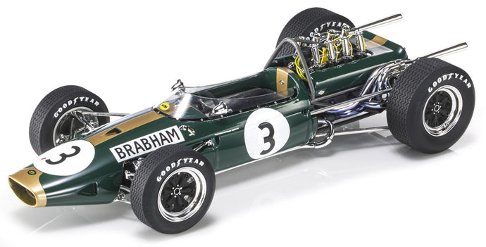 BRABHAM F1 BT19 N 3 WINNER GERMANY GP JACK BRABHAM 1966 WORLD CHAMPION WITH SHOWCASE GREEN GOLD 1:18