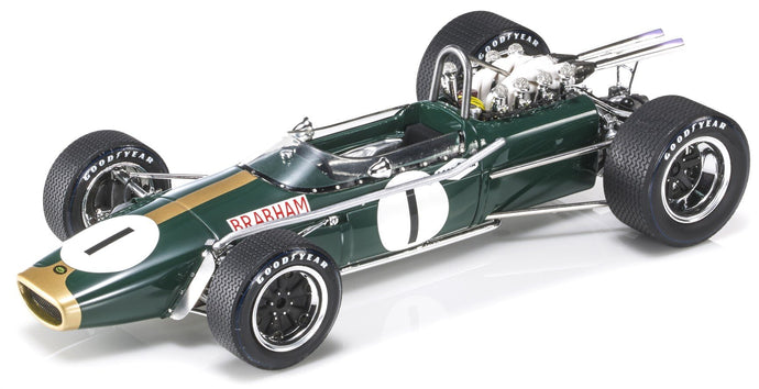 BRABHAM F1 BT24 REPCO N 1 2nd MEXICO GP 1967 JACK BRABHAM WITH SHOWCASE GREEN GOLD 1:18
