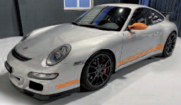 Porsche 911 (997.1) GT3 RS 2007 sølv/orange 1:18