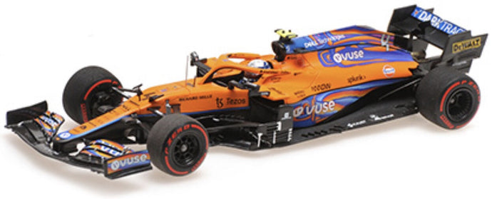 McLAREN F1 MCL35L TEAM MCLAREN N 4 7th ABU DHABI GP 2021 LANDO NORRIS ORANGE LIGHT BLUE 1:43
