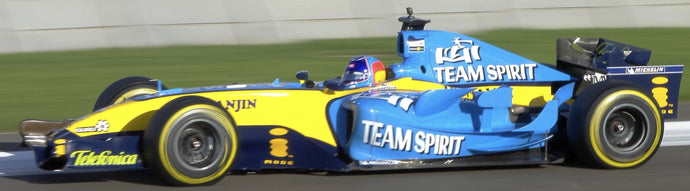 RENAULT F1 R25 TEAM RENAULT F1 N 5 WORLD CHAMPION 2nd BELGIUM GP 2005 FERNANDO ALONSO LIGHT BLUE YELLOW 1:18