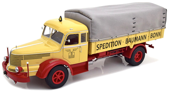 KRUPP TITAN SWL80 BAUMAN BON TRUCK CANVAS TOP TELONATO 2-ASSI 1950 LIGHT YELLOW RED 1:18