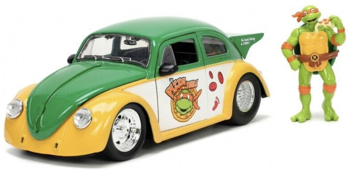 VOLKSWAGEN BEETLE 1962 - MICHELANGELO NINJA TURTLES - TARTARUGHE NINJA YELLOW GREEN 1:24