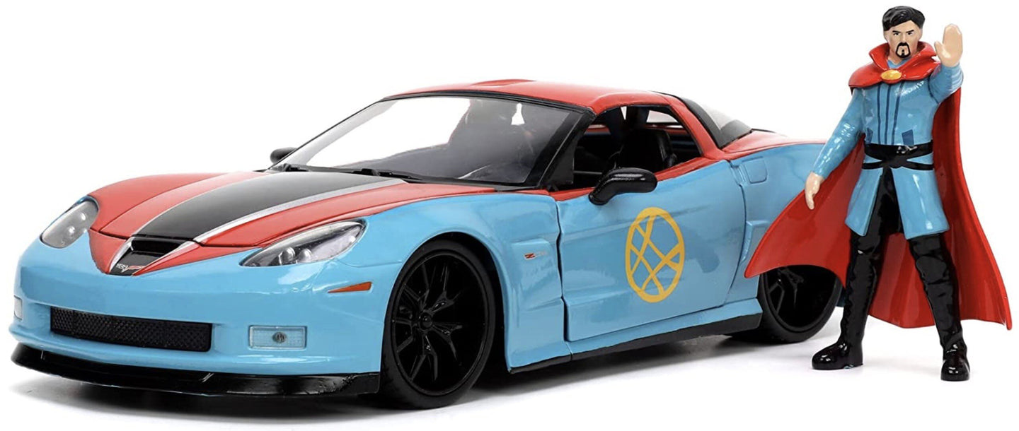 CHEVROLET CORVETTE Z06 2015 WITH DOCTOR STRANGE FIGURE BLUE RED 1:24