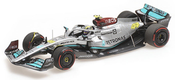 MERCEDES-AMG PETRONAS FORMULA ONE TEAM F1 W13 E PERFORMANCE -#44 LEWIS HAMILTON BAHRAIN GP 2022 sølv/turkis 1:43