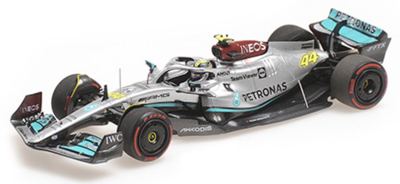 MERCEDES-AMG PETRONAS FORMULA ONE TEAM F1 W13 E PERFORMANCE -#44 LEWIS HAMILTON BAHRAIN GP 2022 sølv/turkis 1:43