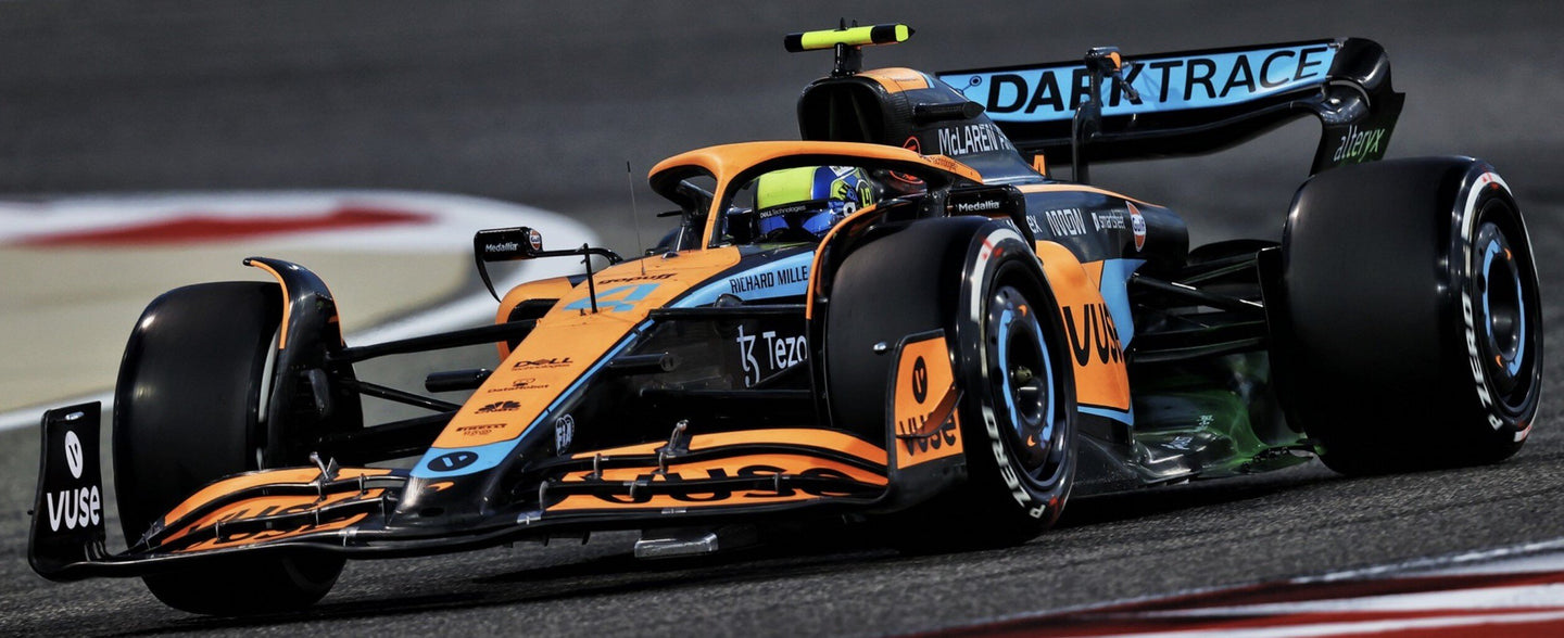 McLAREN F1 MCL36 TEAM MCLAREN N 4 BAHRAIN GP 2022 LANDO NORRIS ORANGE LIGHT BLUE 1:18