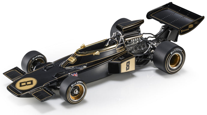 LOTUS F1 72D JOHN PLAYER TEAM LOTUS N 8 WINNER BRITISH GP BRANDS HATCH - WORLD CHAMPION - 15 July 1972 EMERSON FITTIPALDI BLACK GOLD 1:18