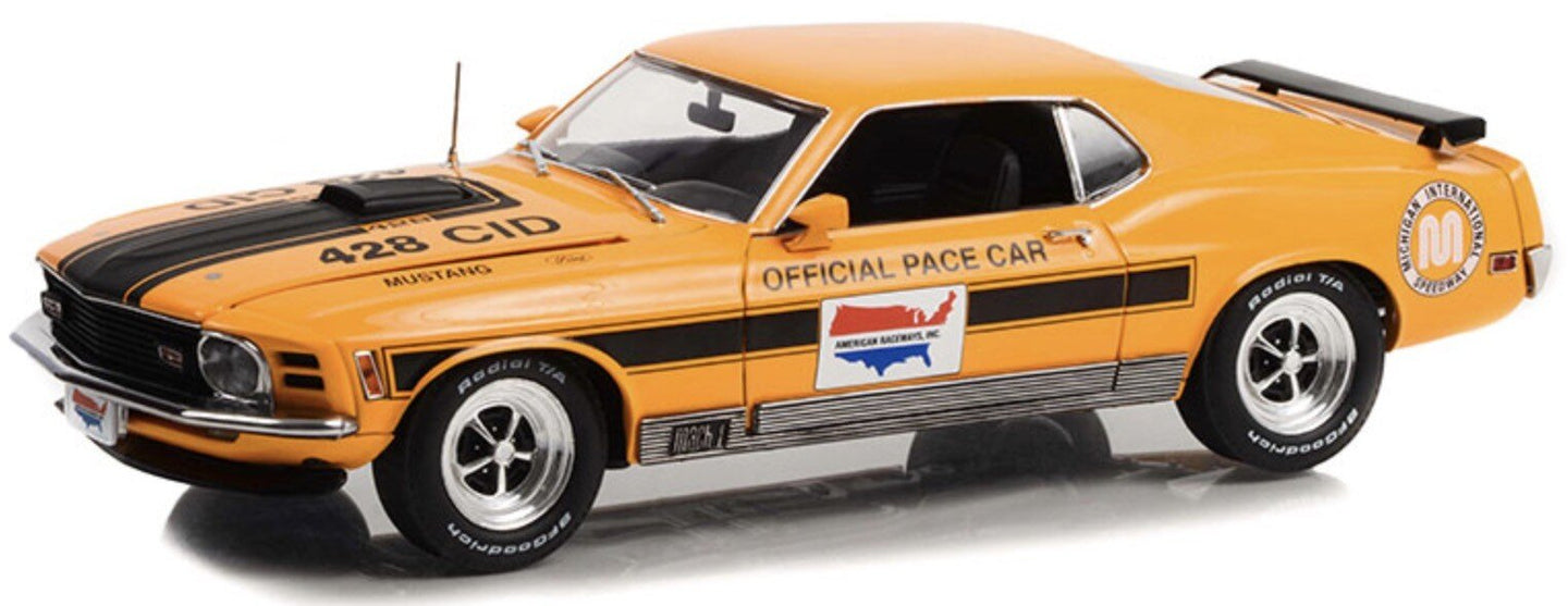 FORD USA MUSTANG MACH-1 428 CID COUPE 1970 OFFICIAL PACE CAR MICHIGAN SPEEDWAY INTERNATIONAL ORANGE BLACK 1:18