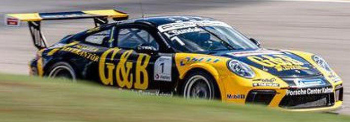 Porsche 911 GT3 CUP #1 LUKAS SUNDAHL PORSCHE CARRERA CUP SCANDINAVIA CHAMPION 2021 sort/gul 1:43