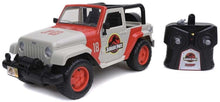 Indlæs billede til gallerivisning Jeep WRANGLER JURASSIC PARK RADIO CONTROLE lys grå/rød 1:16