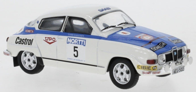 Saab 96 V4 #5 LAMPINEN/MARKKANEN 1000 LAKES RALLY 1976 hvid/blå 1:43