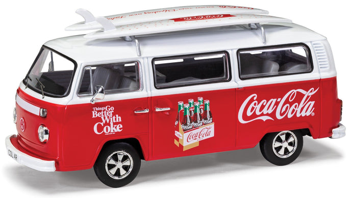 VW CAMPERVAN TYPE 2 ( T2) BAY WINDOW - SURF VAN - COCA COLA rød/hvid 1:43