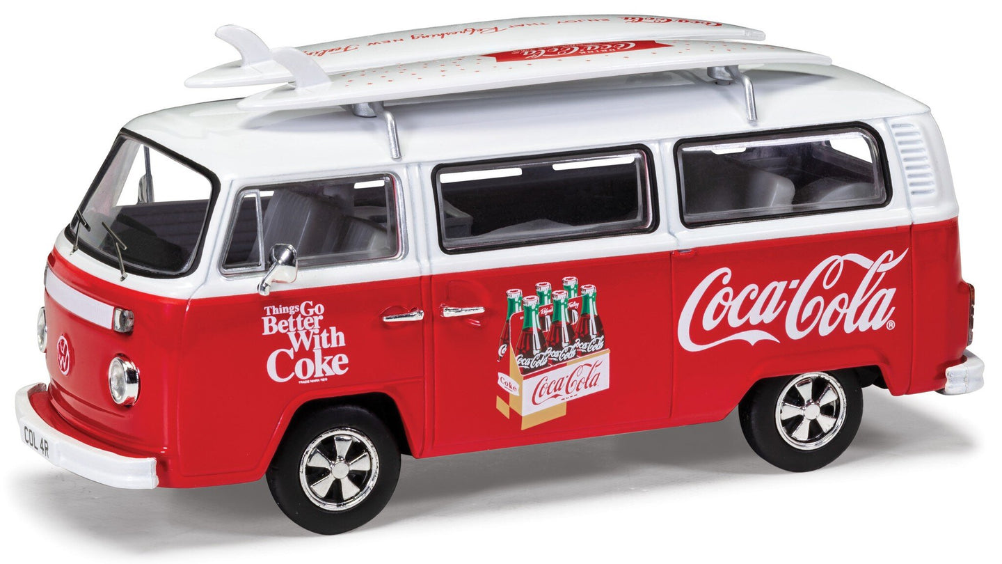 VW CAMPERVAN TYPE 2 ( T2) BAY WINDOW - SURF VAN - COCA COLA rød/hvid 1:43