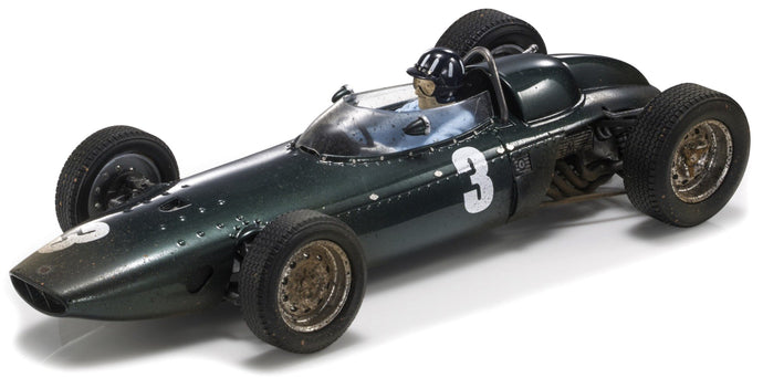 BRM F1 P57 BRM TEAM N 3 WINNER SOUTH AFRICA WORLD CHAMPION (with pilot figure - dirty version) 1962 GRAHAM HILL WITH SHOWCASE GREEN MET 1:18