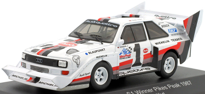 AUDI QUATTRO SPORT S1 E2 N 1 WINNER RALLY PIKES PEAK HILL CLIMB 1987 W.ROHRL YELLOW WHITE RED 1:43