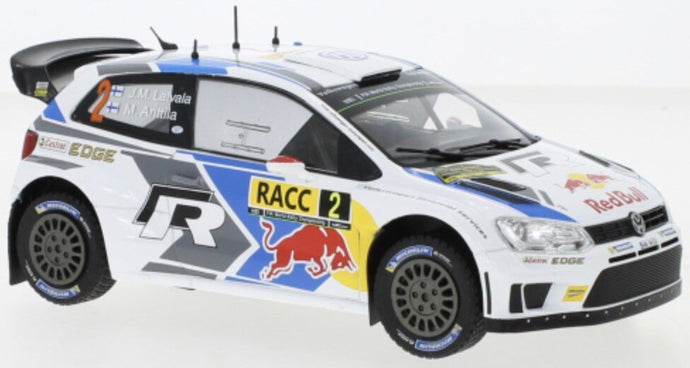 VOLKSWAGEN POLO R WRC RED BULL N 2 RALLY CATALUNYA 2014 J.M.LATVALA - M.ANTTILA WHITE BLUE YELLOW 1:24
